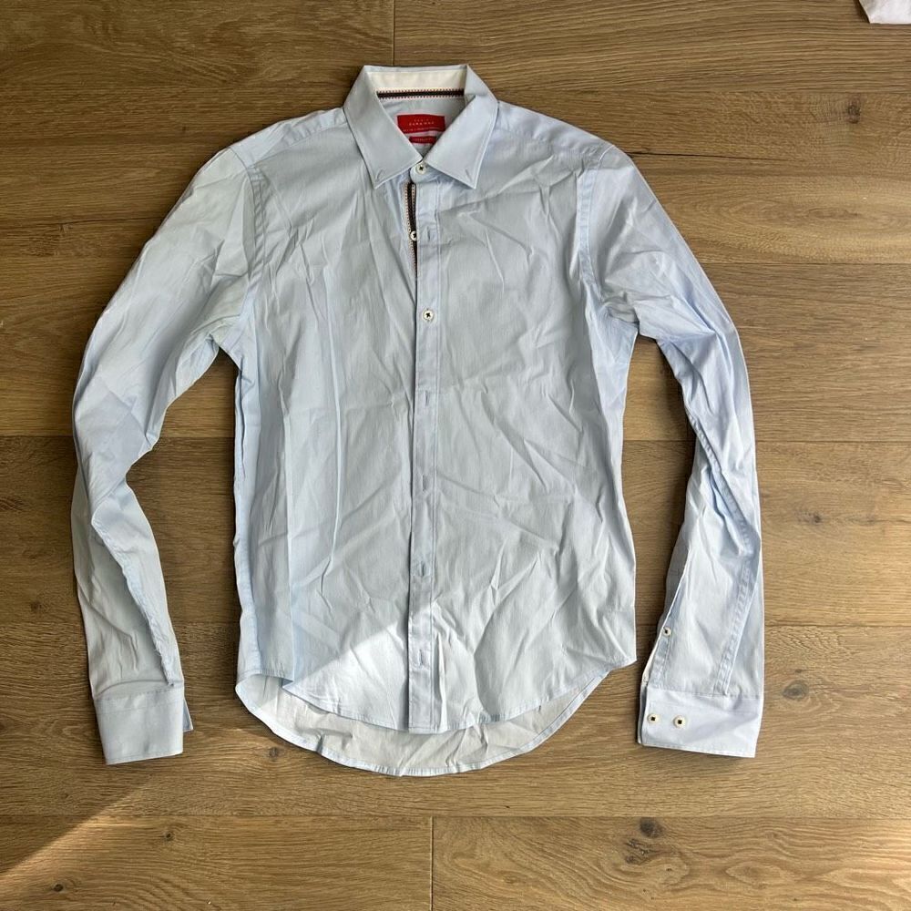 Zara Man Men’s Light Blue Superslim Fit Button-Up T-Shirt Size 5